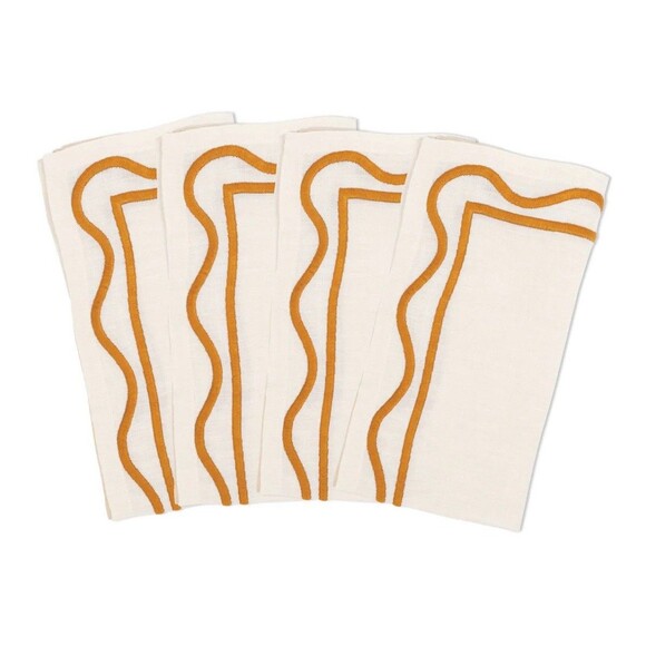 Misette ColorBlock Embroidered Linen Napkin Set Of 4 In Rust 20”x20” New - Picture 1 of 7